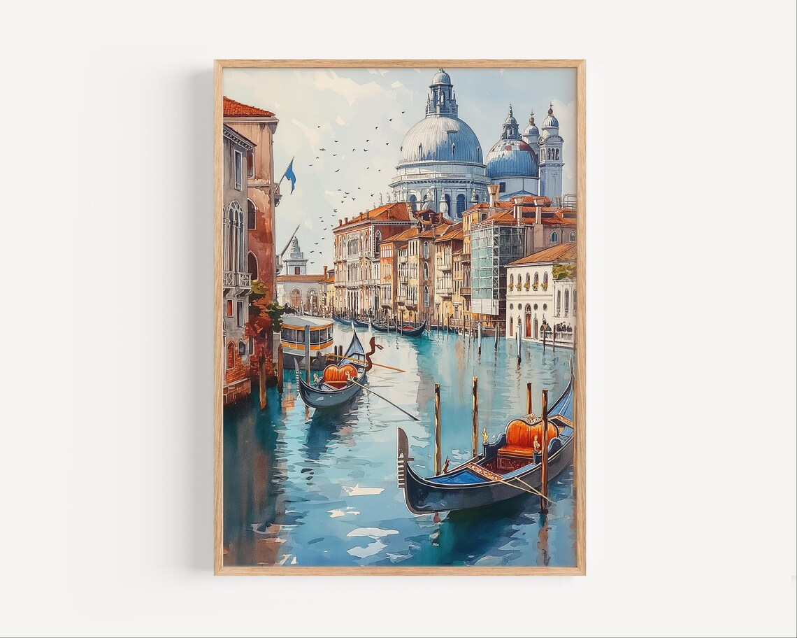 Venice Grand Canal Gondolas Salute Basilica Watercolor Poster