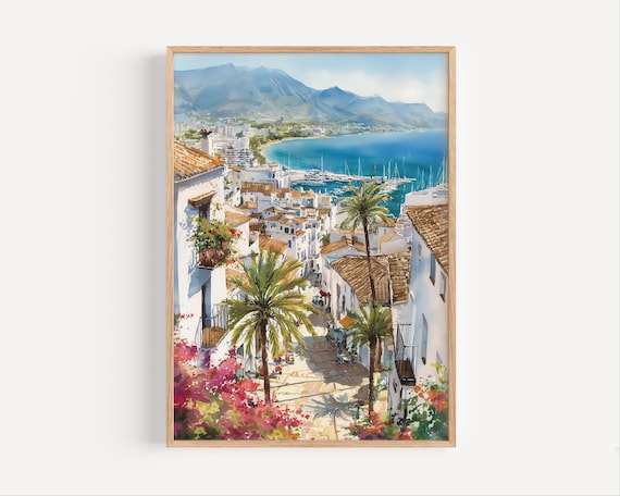 Marbella Spain Costa Del Sol Old Town Marina Watercolor Poster