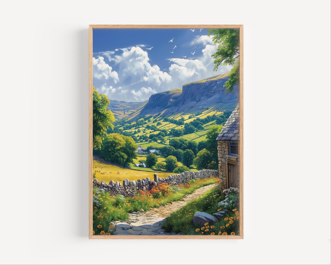 Yorkshire Dales Oil Painting United Kingdoms National Park Poster Print Or Canvas English Countryside Wall Art Gift England Paint Style