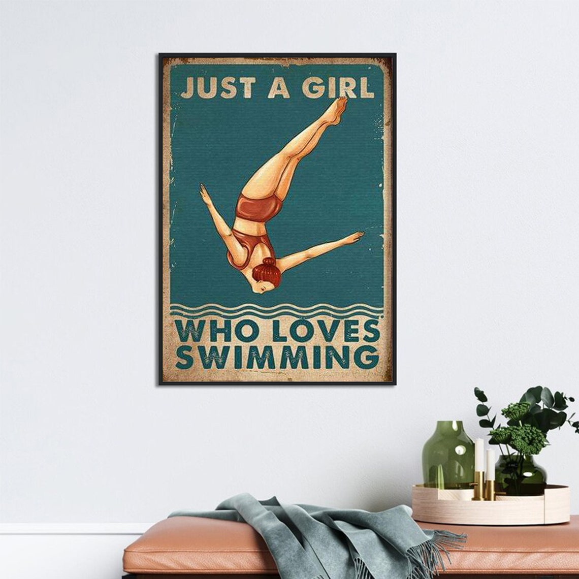Swimming Girl Art Print Just A Girl Who Loves Swimming Poster Vintage Swimming Girl Wall Art Swimming Wall Decor Swimming Pool Girl - Image 3