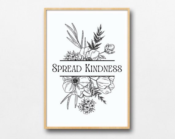 Spread Kindness Quote Wildflowers Line Art Art Print