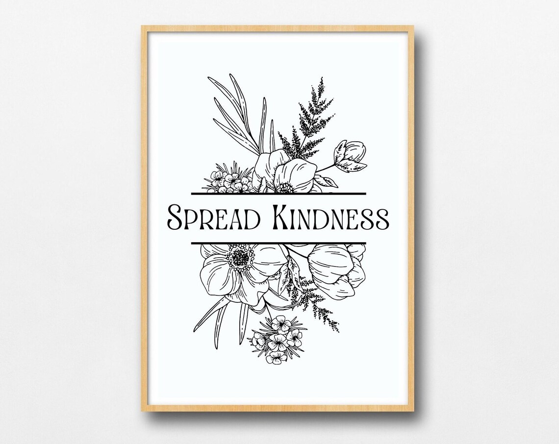Spread Kindness Quote Wildflowers Line Art Art Print