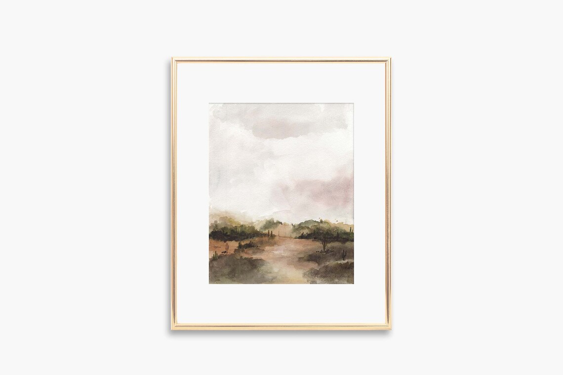 Neutral Desert Watercolor Earthy Landscape Muted Modern Art Poster