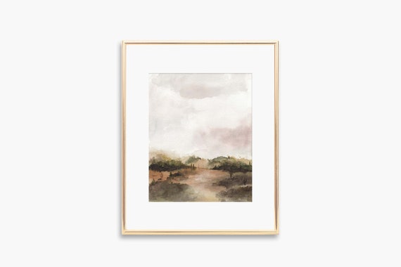 Neutral Desert Watercolor Painting Earthy Landscape Wall Art
