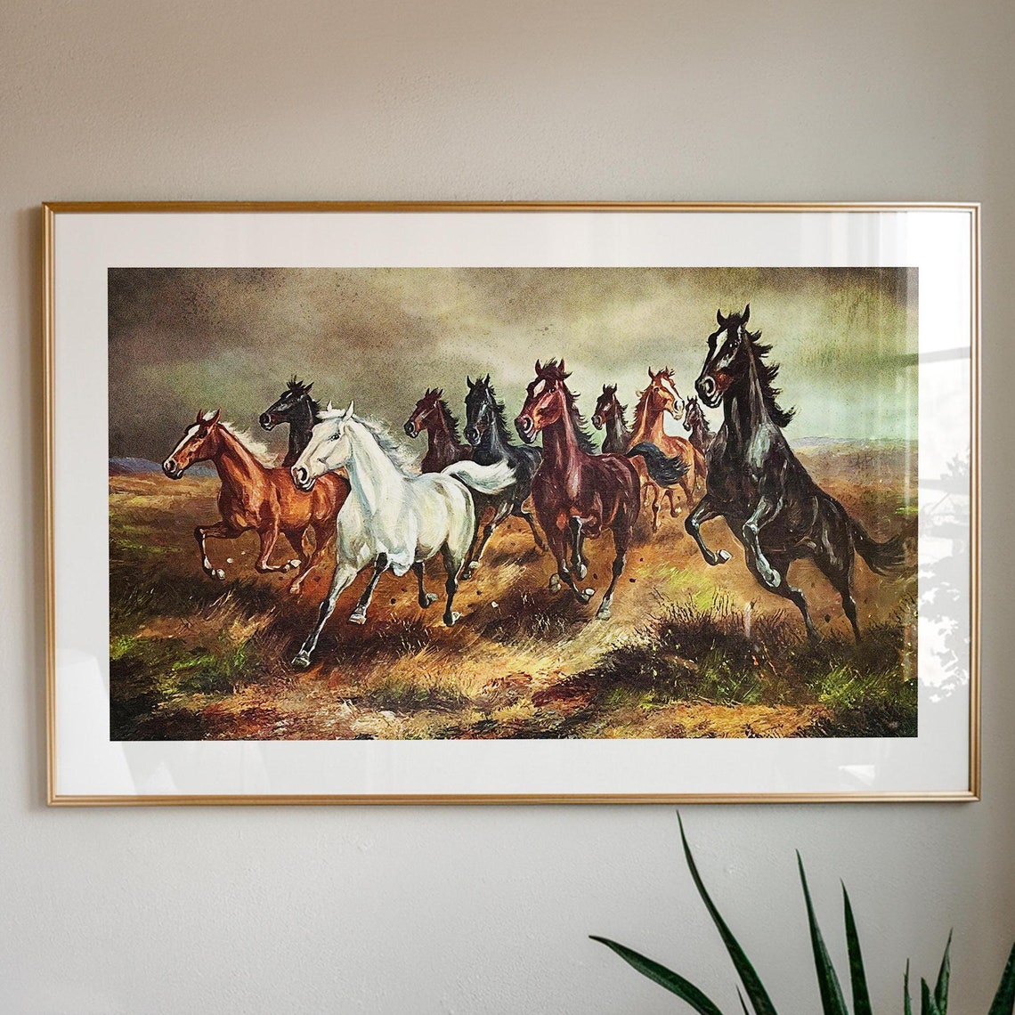 Running Horses Herd Vintage Western Prairie Painting Wall Poster