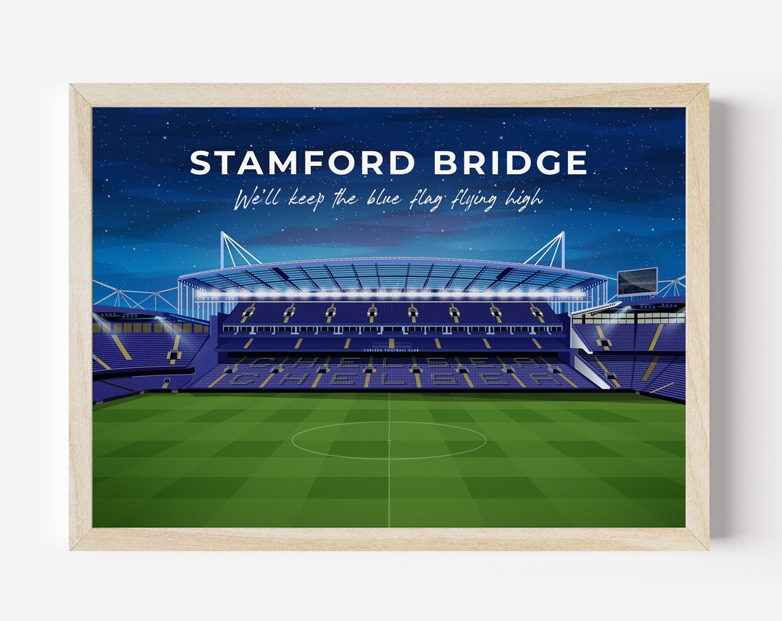 Stamford Bridge Chelsea FC Night Stadium Illustration Soccer Poster