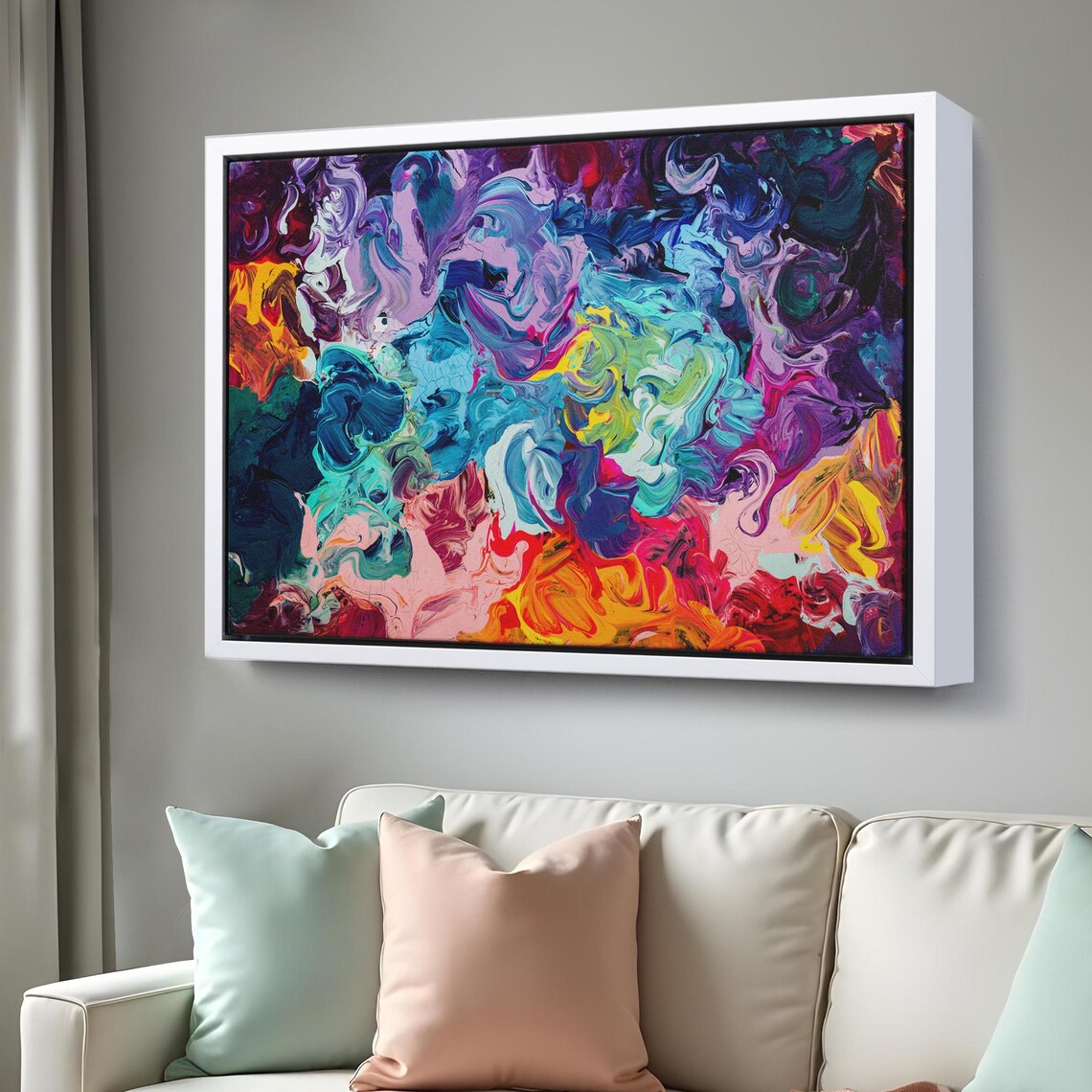 Colorful Abstract Marble Swirl Turquoise Purple Oil Painting Poster - Image 3