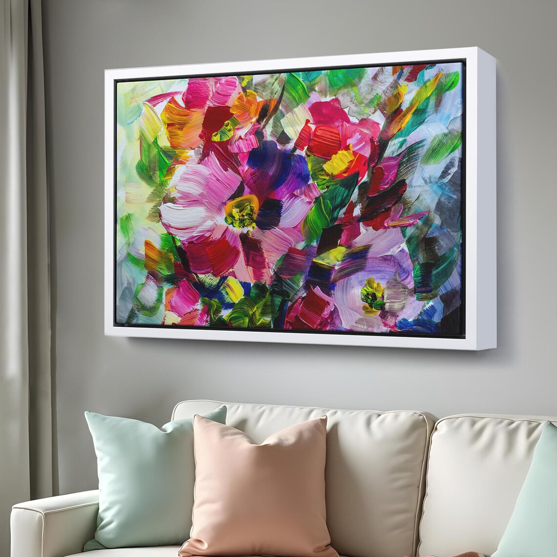Abstract Pink Bloom Colorful Floral Impasto Oil Painting Wall Art - Image 3