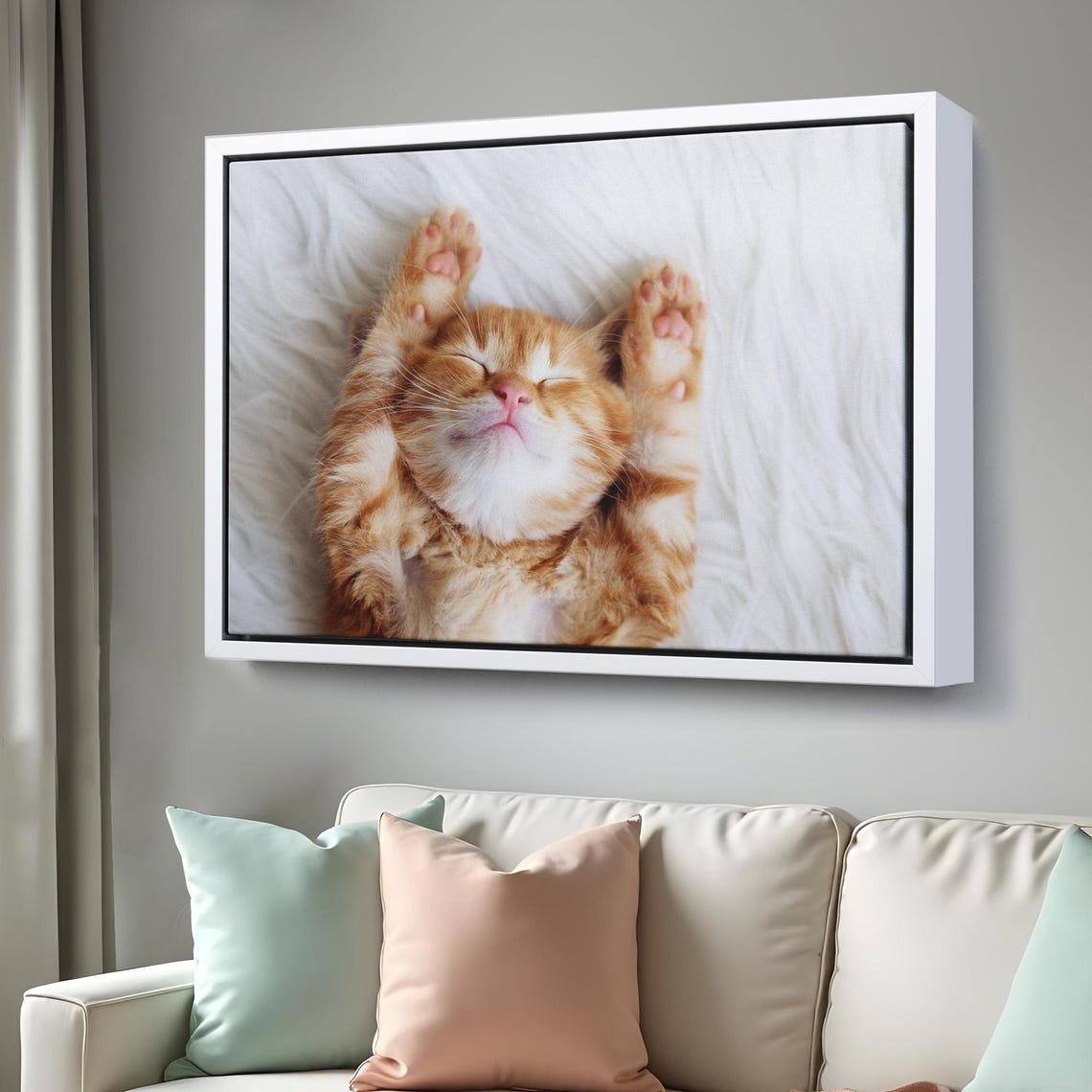Ginger Kitten Lying On Back Paws Up White Fur Cute Cat Photo Poster - Image 3