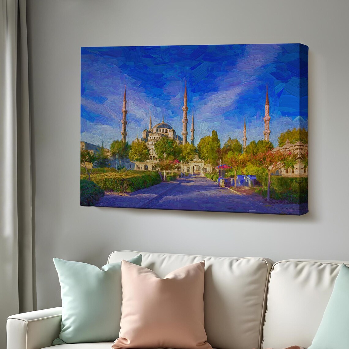 Istanbul Blue Mosque Courtyard Path Golden Light Oil Painting Poster