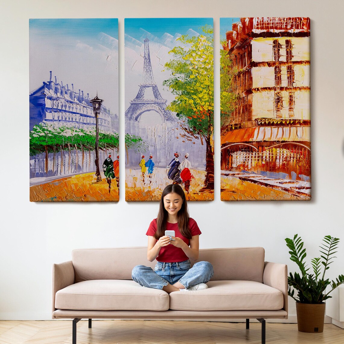 Eiffel Tower Paris Boulevard Street Oil Painting People Walk Poster - Image 2