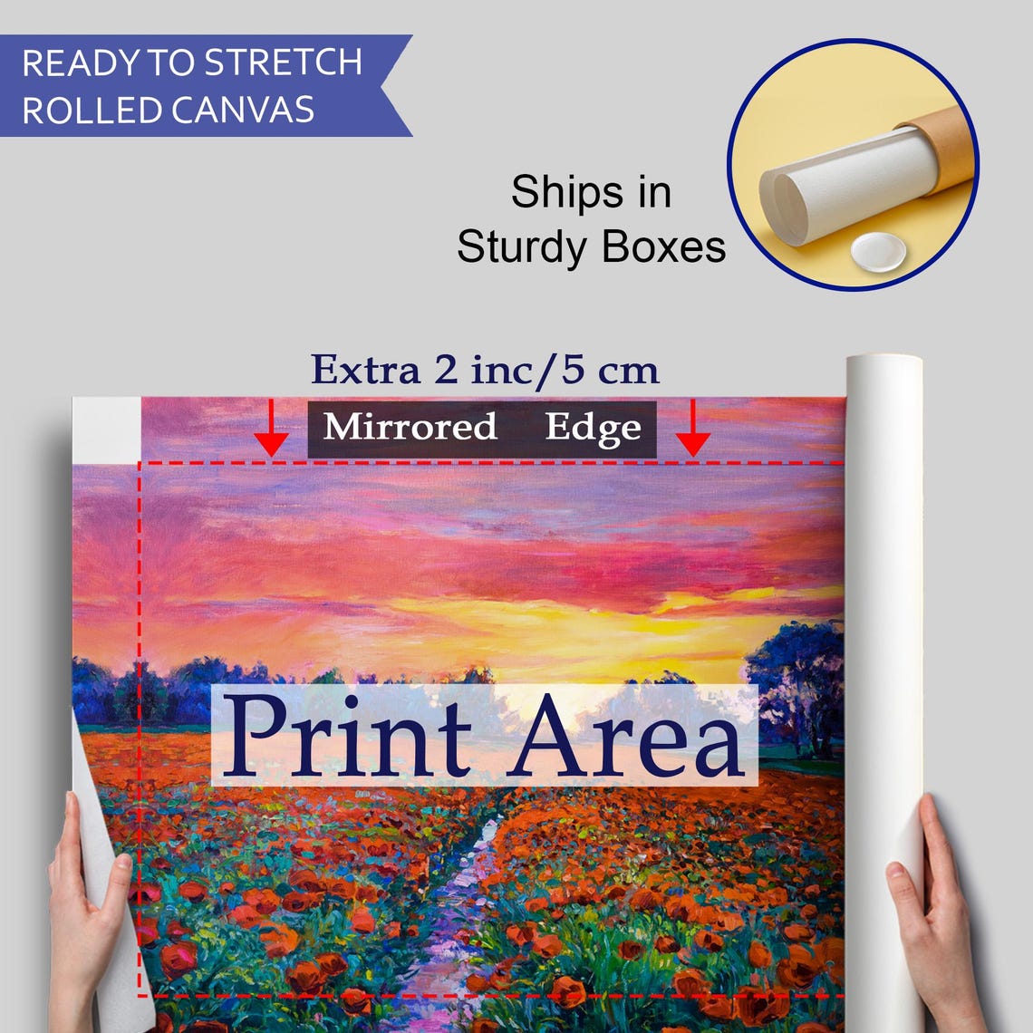 Red Poppy Field Sunset Path Vibrant Oil Painting Floral Wall Art - Image 4