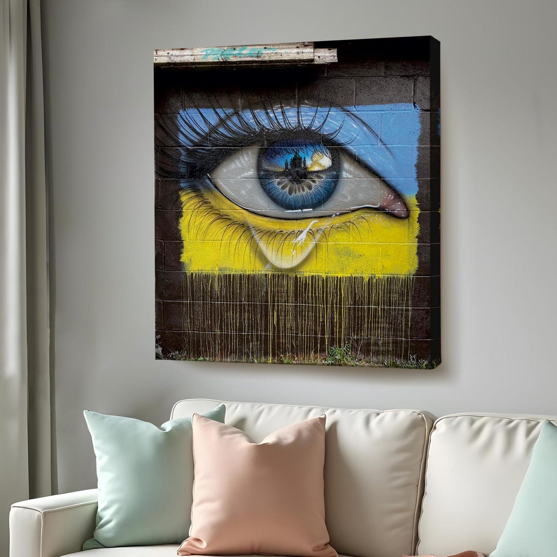 Ukraine Crying Eye Street Art Mural Blue Yellow Flag Wall Art Poster