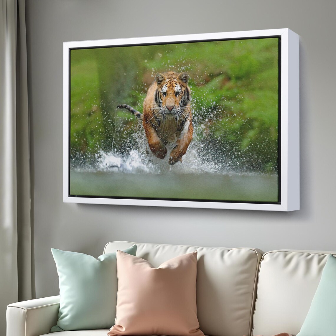 Wild Tiger Leaping Through Splashing Water Jungle Forest Wildlife Poster - Image 3