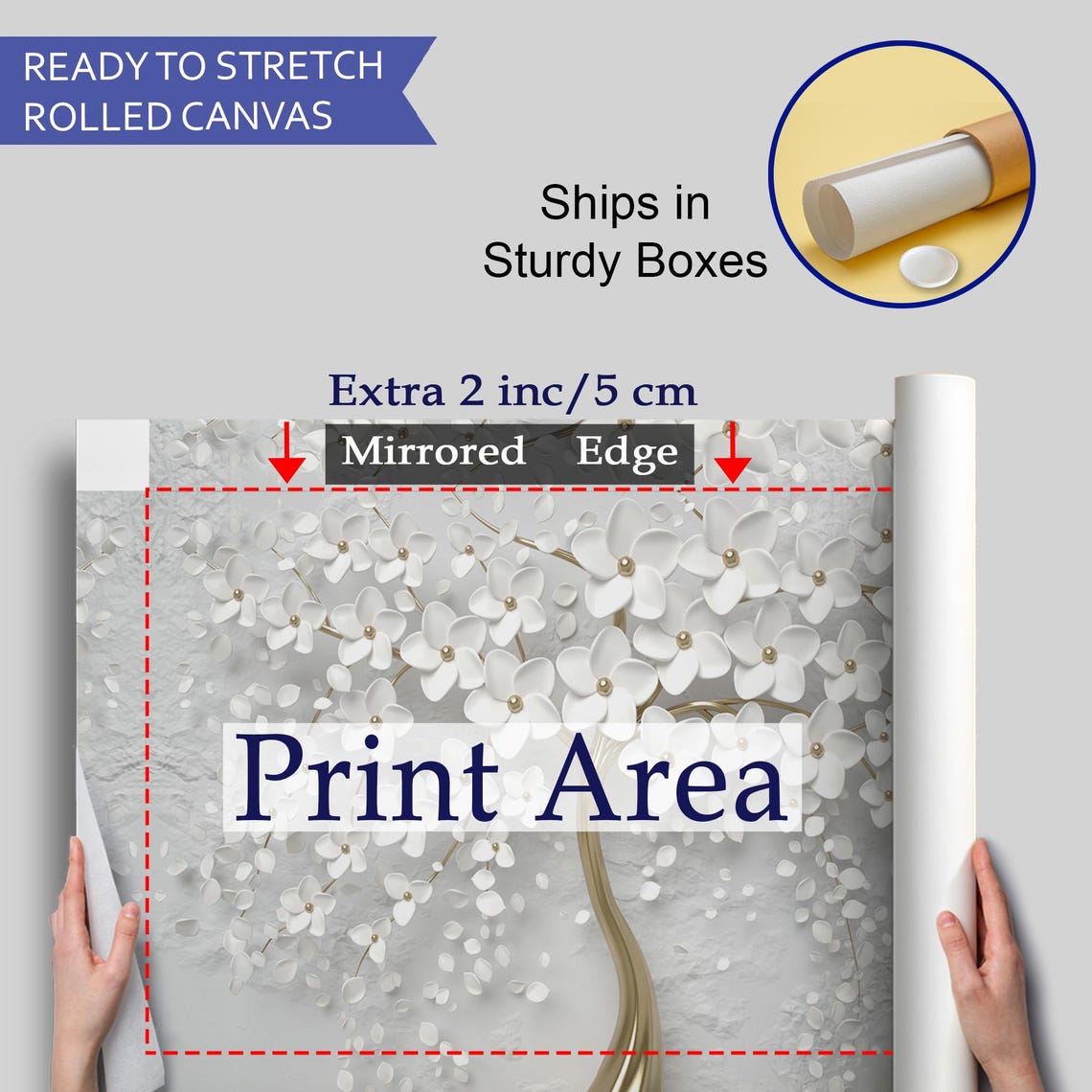 White Flower Tree Gold Trunk 3D Floral Elegant Modern Wall Art - Image 4
