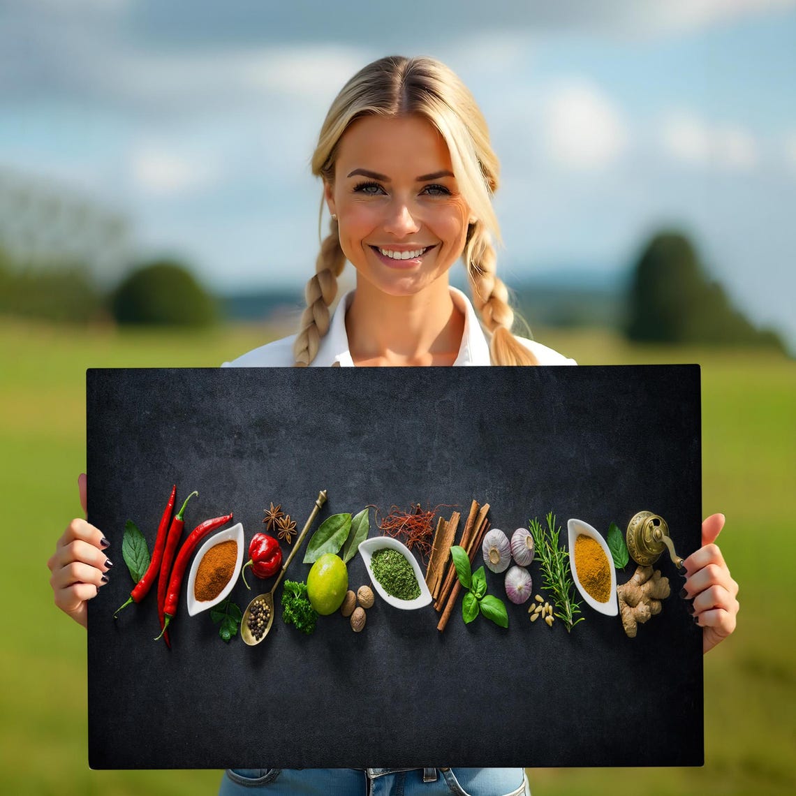 Spices Herbs Flat Lay Dark Background Kitchen Decor Wall Art Print - Image 5