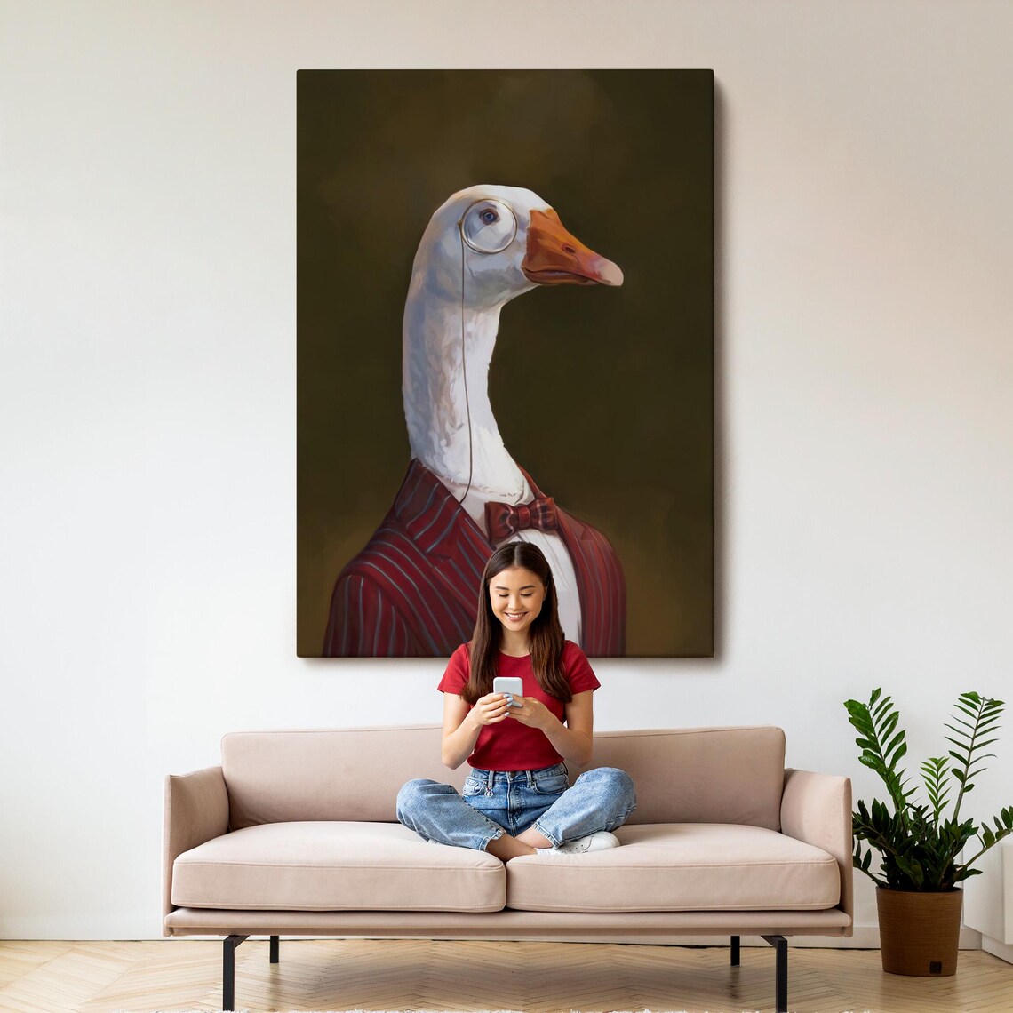Goose In Pinstripe Suit Bow Tie Monocle Quirky Portrait Animal Poster - Image 3