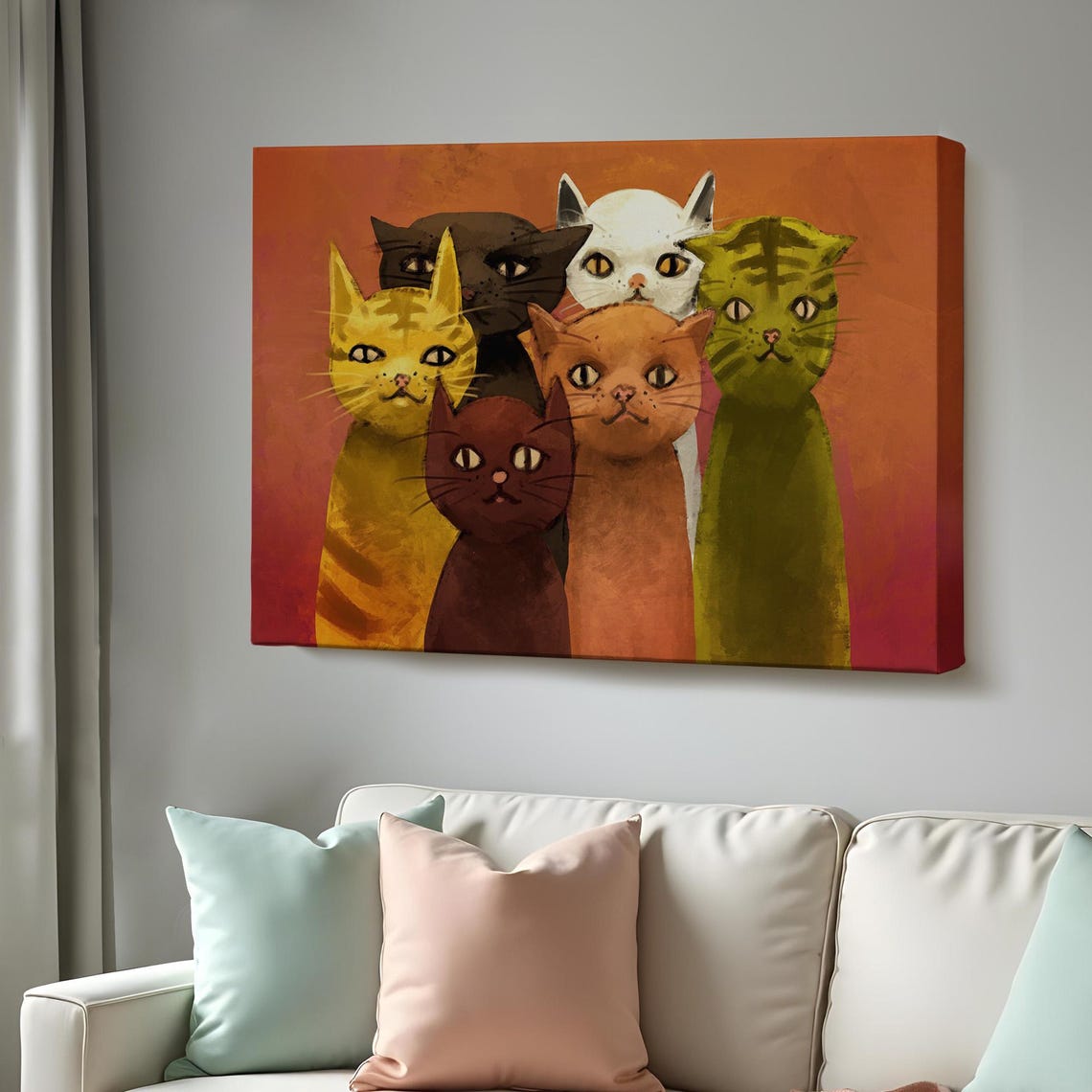 Abstract Cats Funny Colorful Felines Group Modern Whimsical Poster
