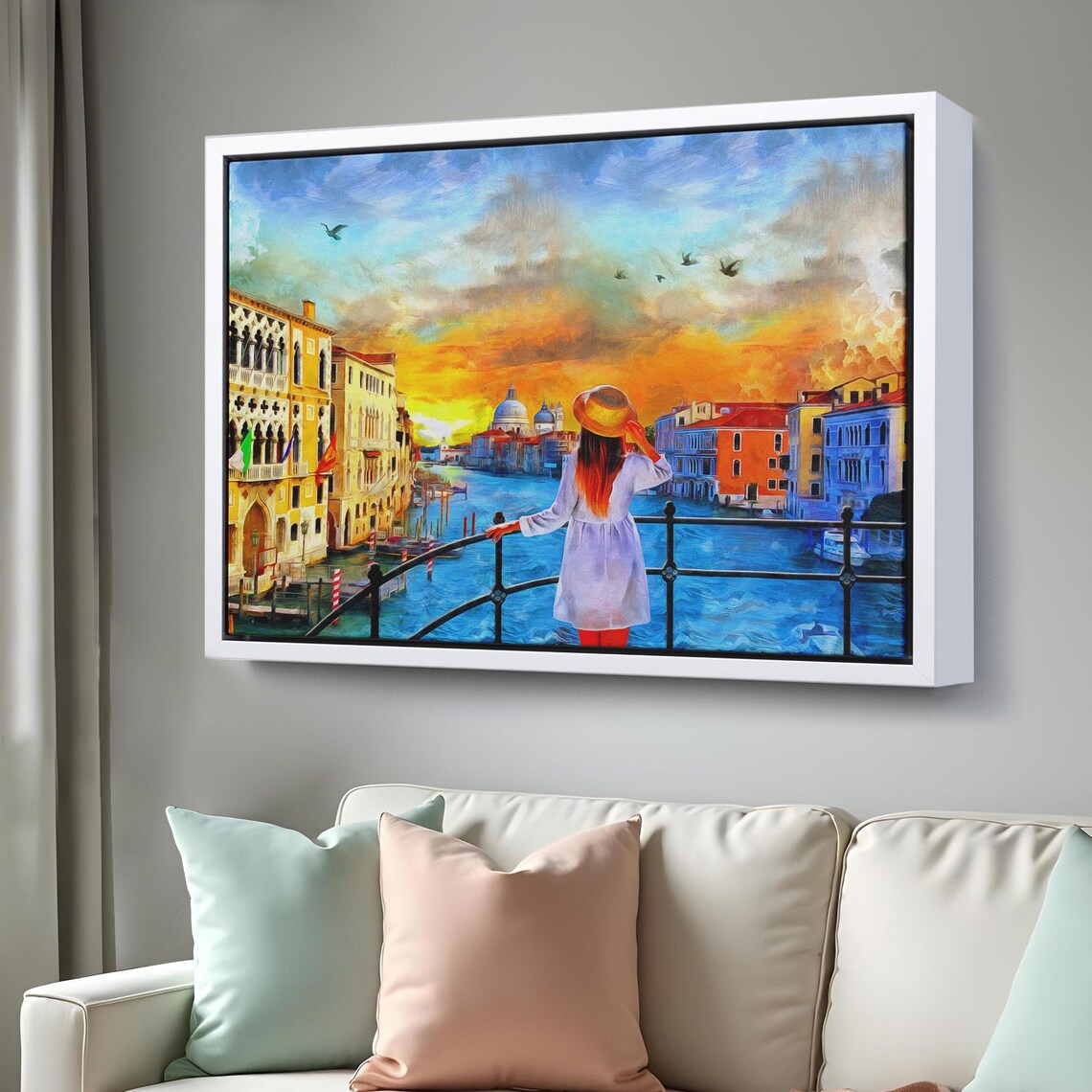 Venice Canal Sunset Girl Overlook Santa Maria Salute Italy Poster - Image 3