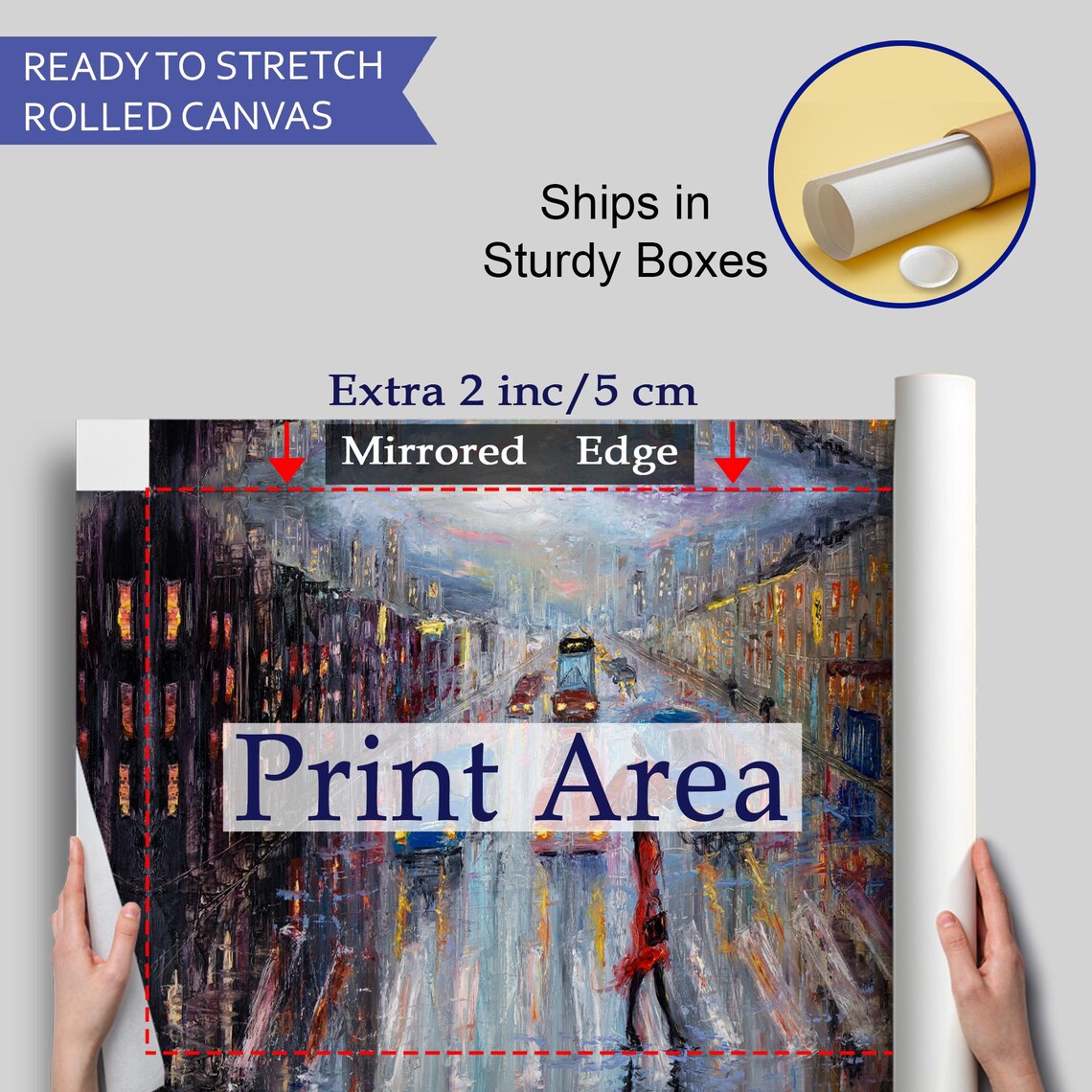 Rainy City Street Woman With Red Umbrella Wet Night Lights Poster - Image 4