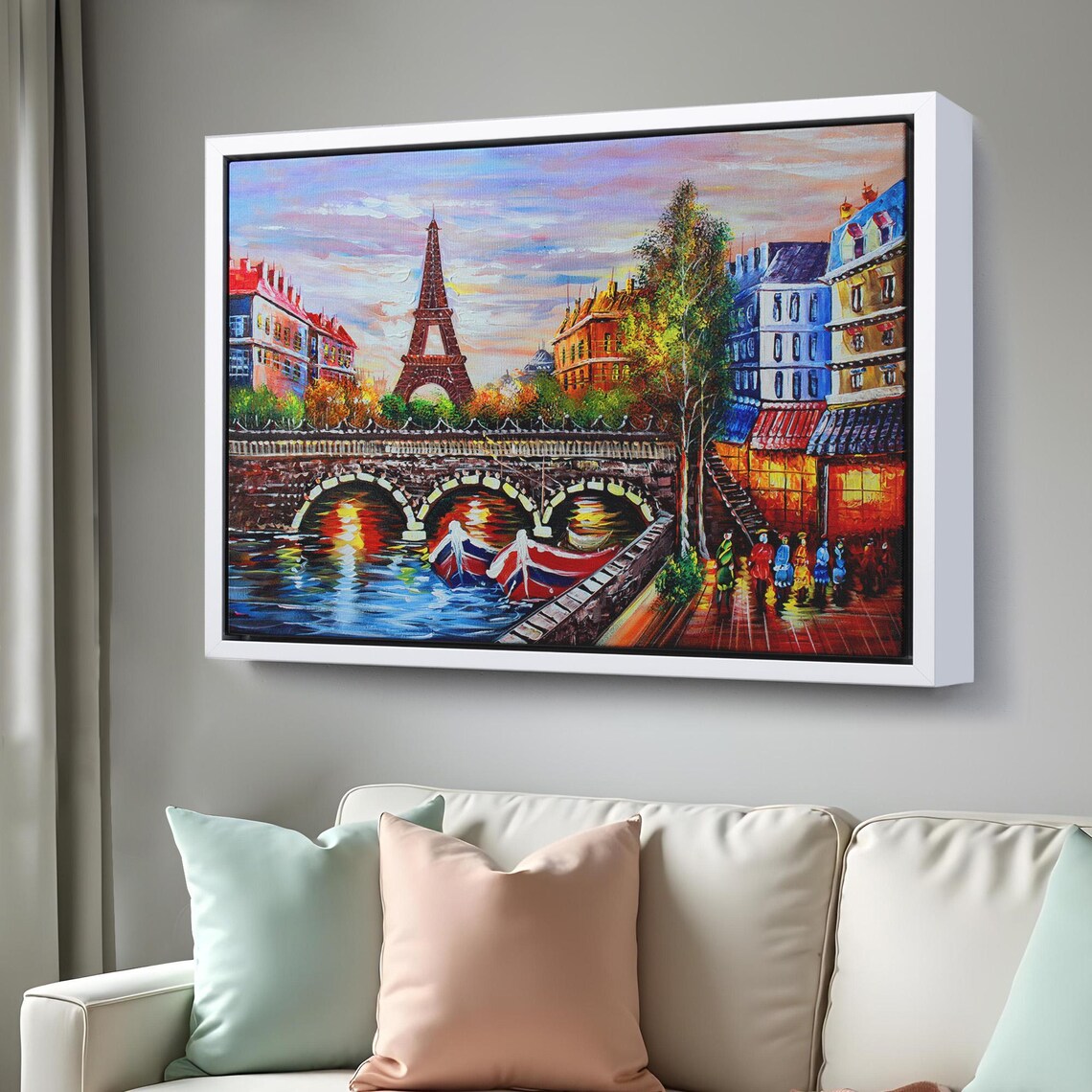 Paris France Eiffel Tower Sunset Seine Bridge Oil Painting Poster - Image 3