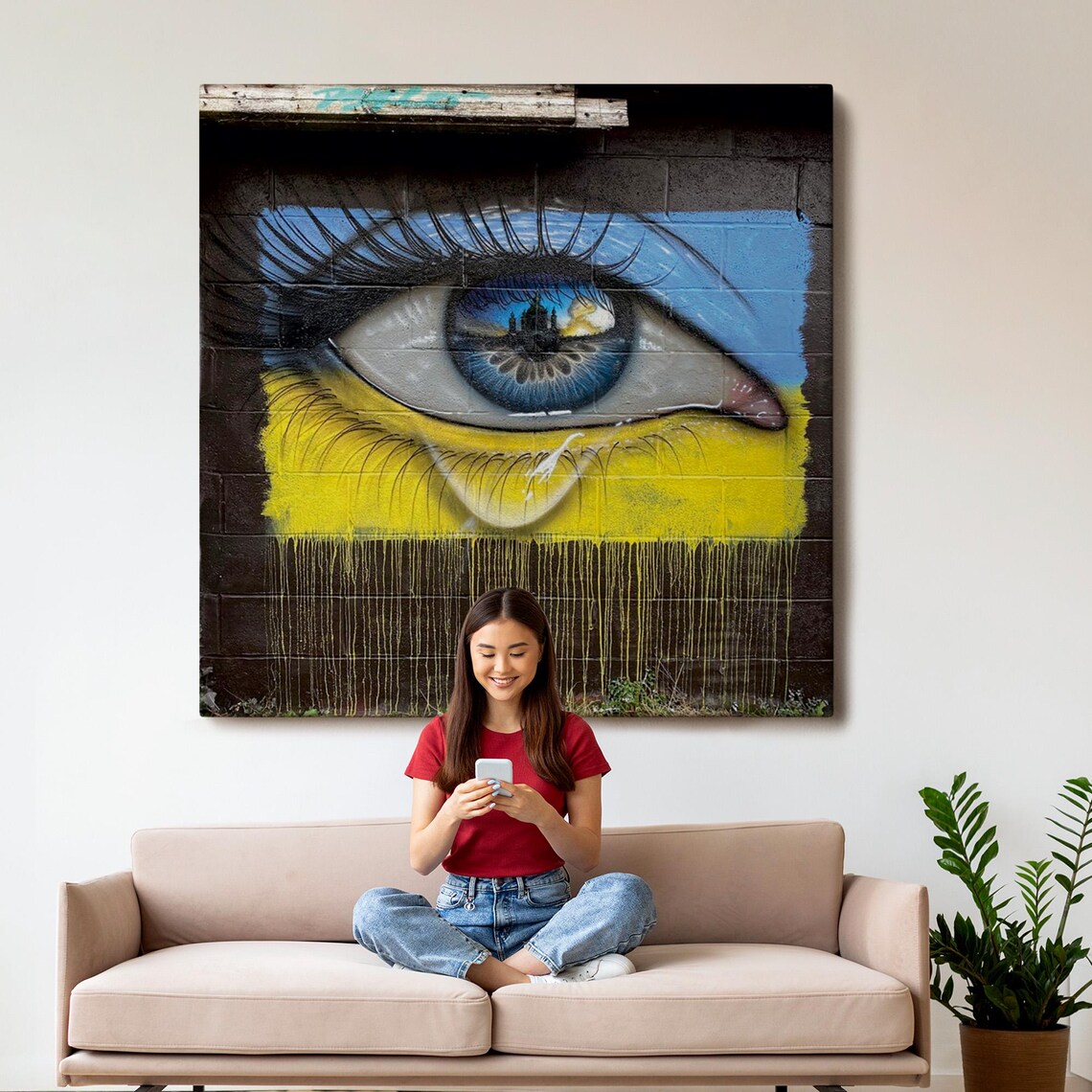 Ukraine Crying Eye Street Art Mural Blue Yellow Flag Wall Art Poster - Image 3