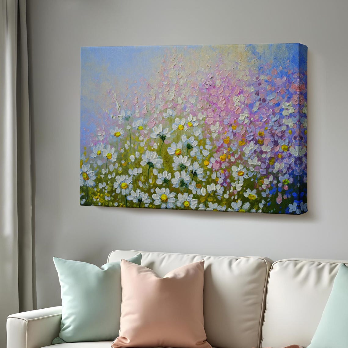 White Daisy Wildflower Meadow Pastel Blooms Impressionist Poster