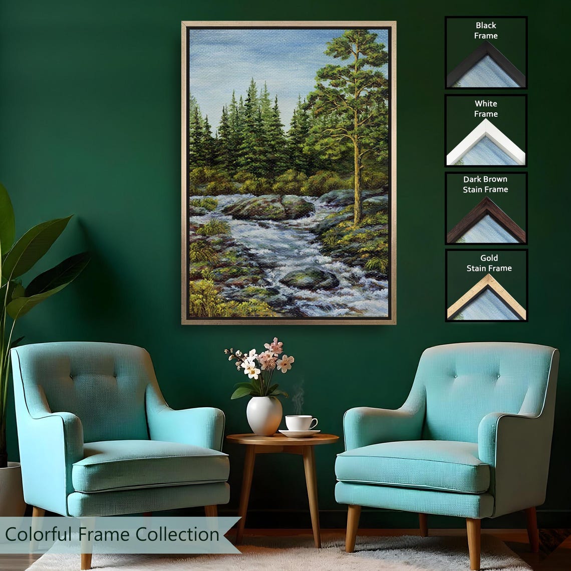 Mountain Stream Flowing Through Pine Forest Rocks Nature Art Poster - Image 2