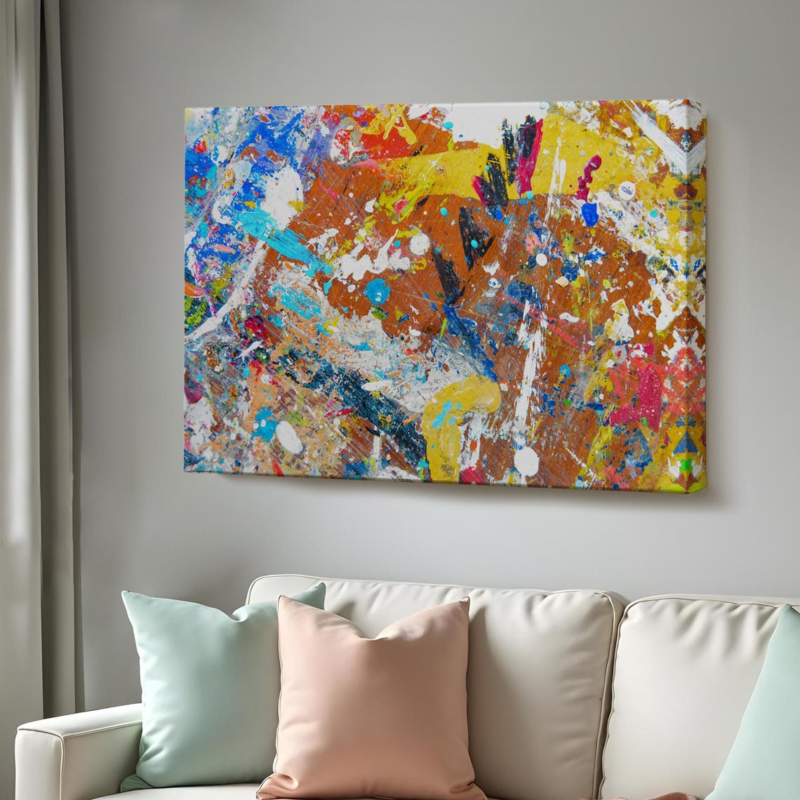 Colorful Abstract Paint Splatter Orange Blue Yellow Modern Art Poster