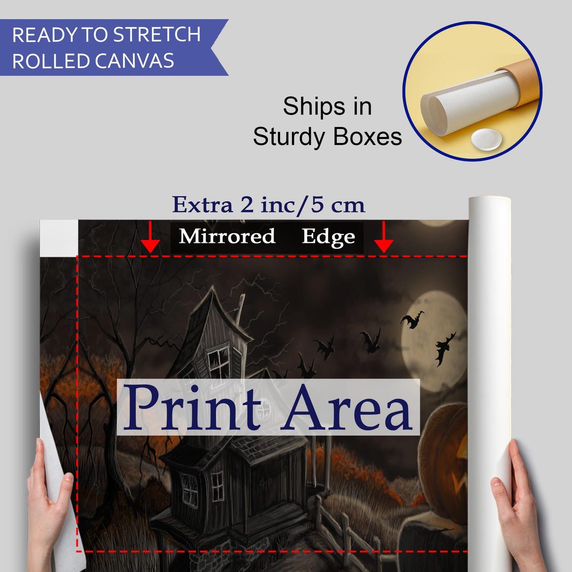 Haunted House Night Jack O Lantern Full Moon Halloween Art Poster - Image 4