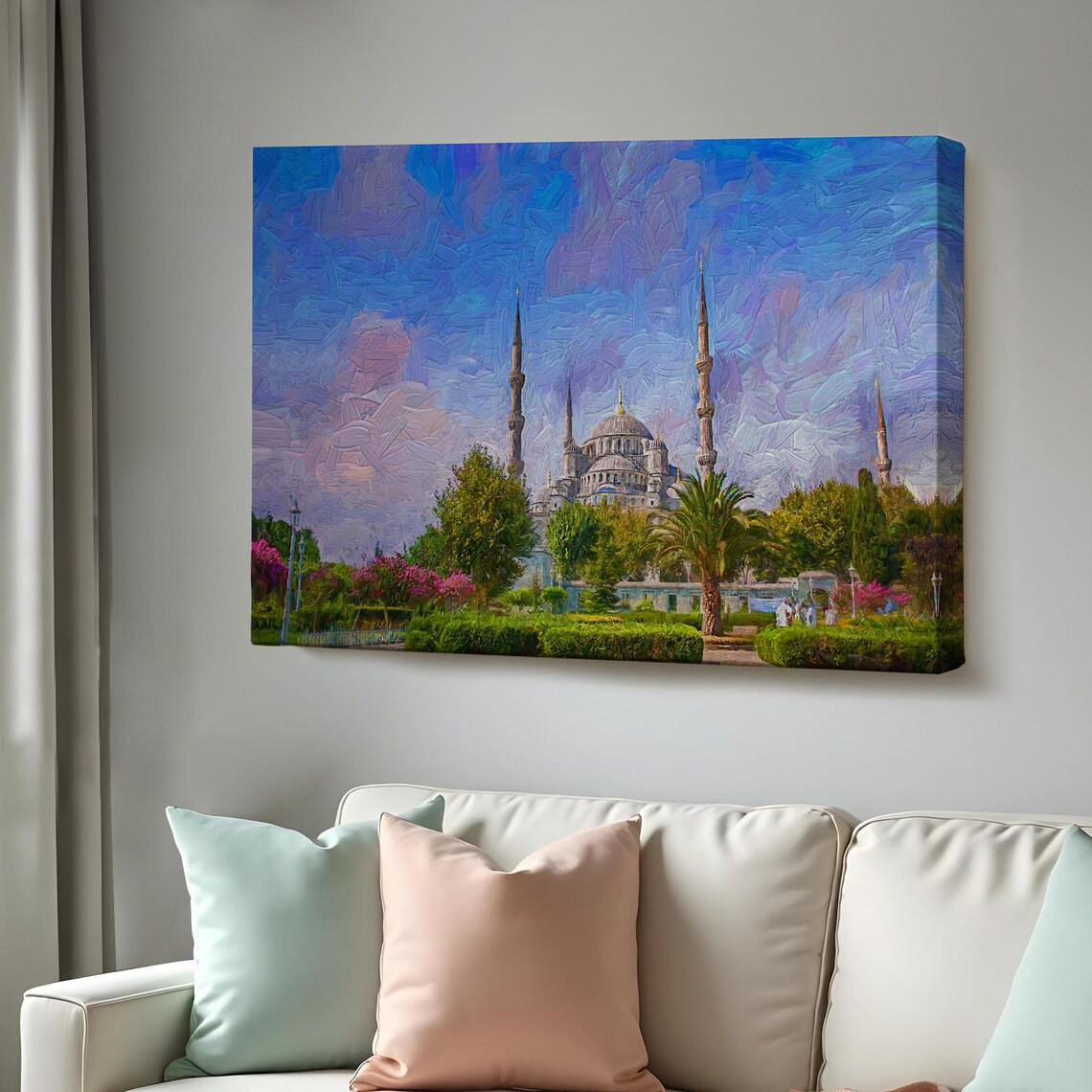 Istanbul Sultan Ahmed Mosque Blue Sky Garden Oil Painting Art Poster