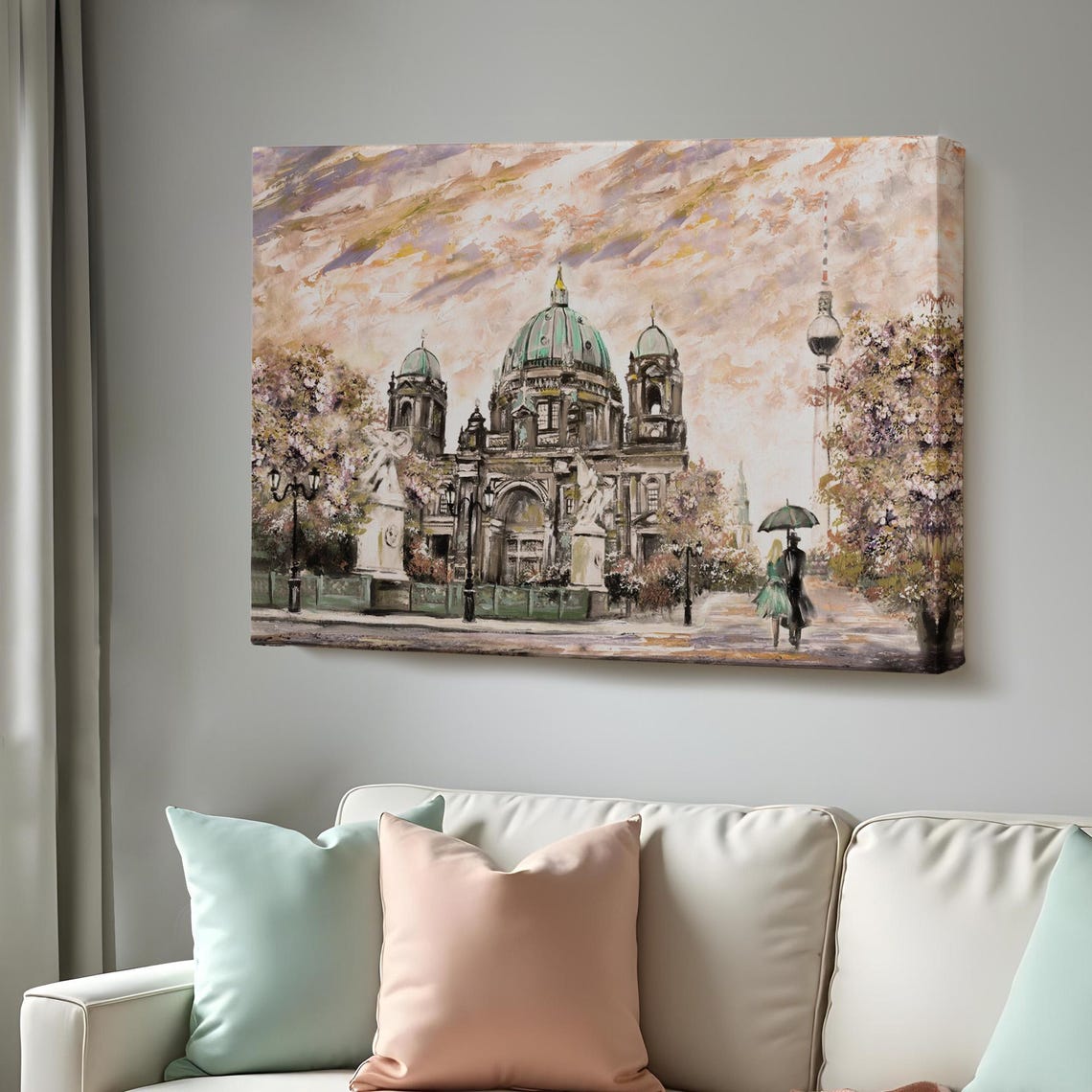 Berlin Cathedral Green Dome Painting TV Tower Romantic Street Poster