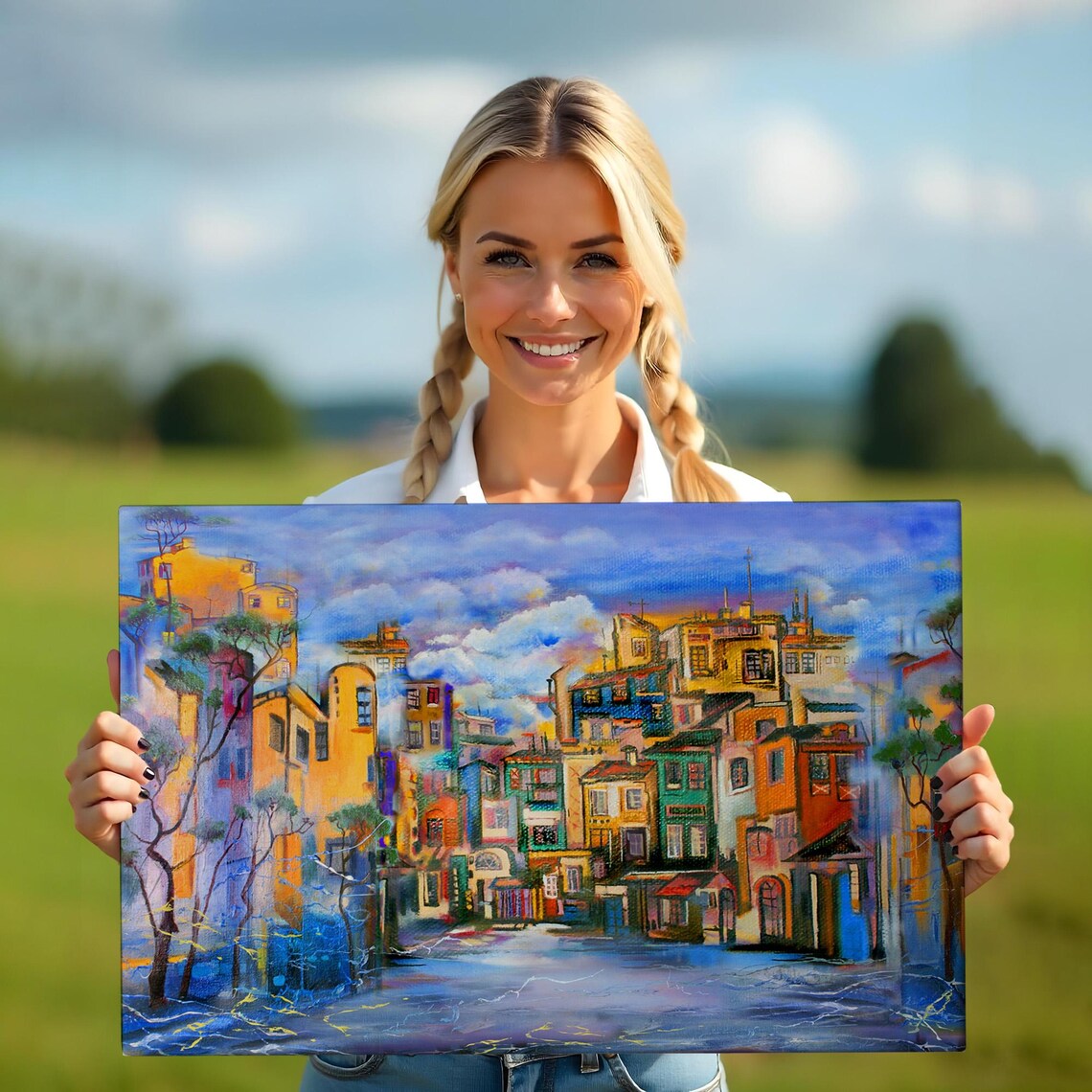 Colorful Old Town Street Crooked Houses Impressionist City Poster - Image 5