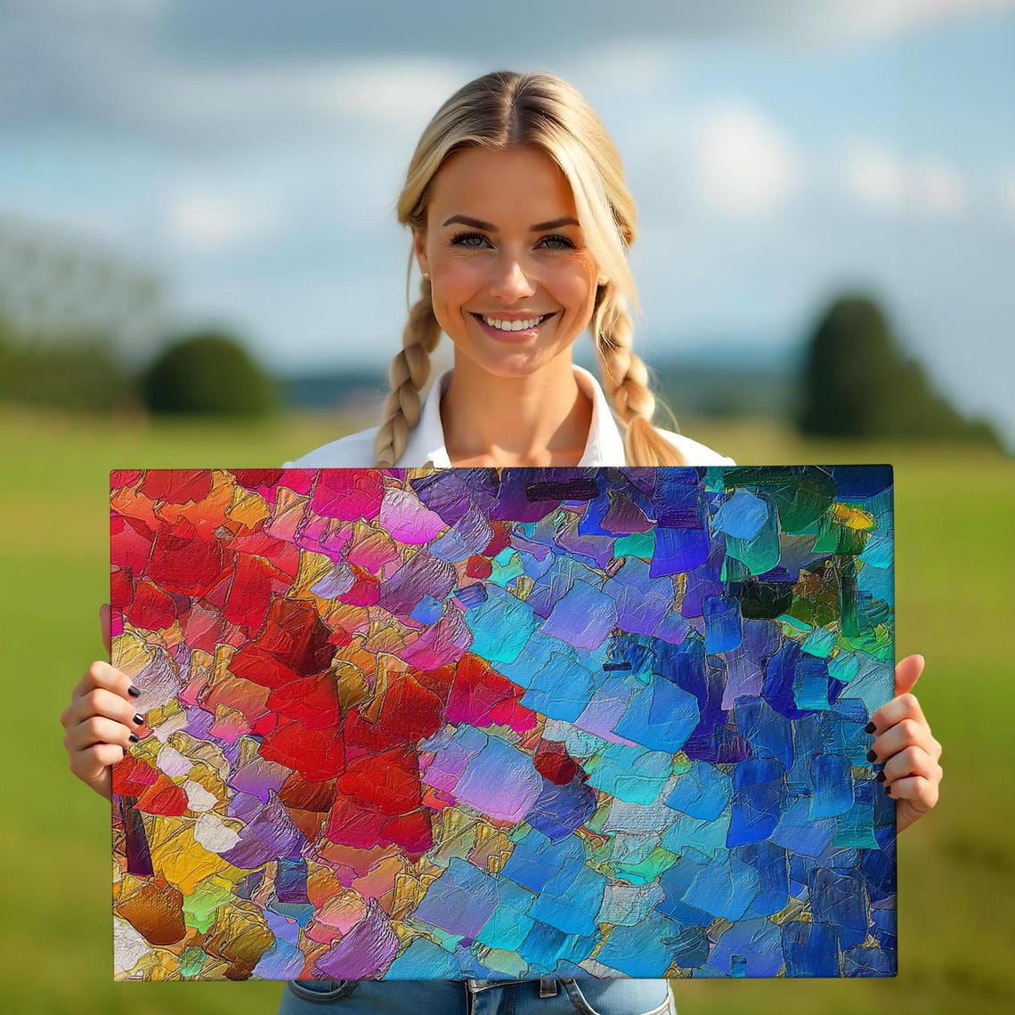 Abstract Heart Mosaic Red Blue Impasto Texture Modern Art Poster - Image 5