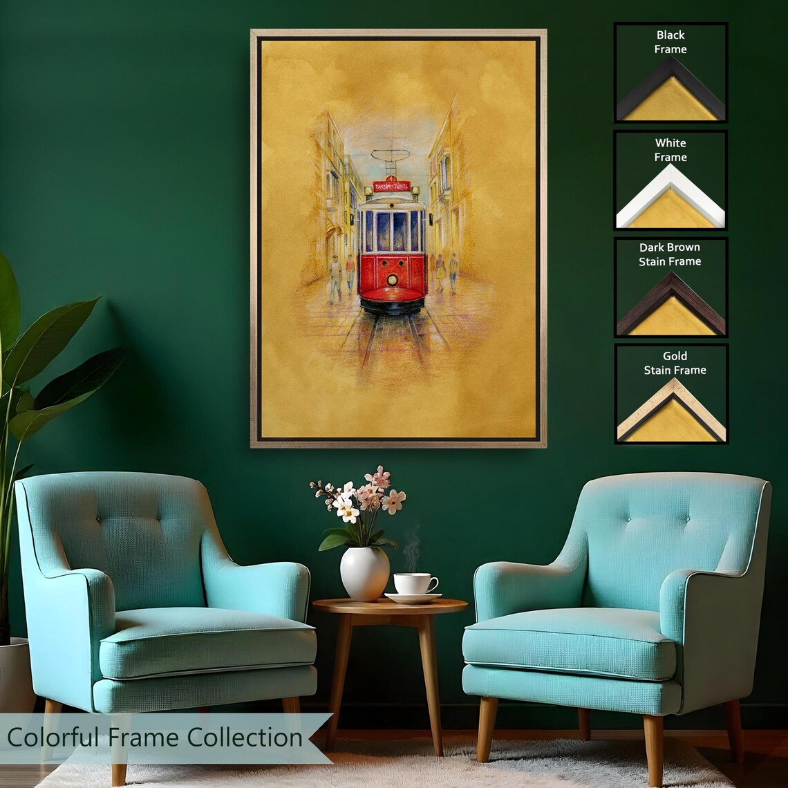 Istanbul Red Historic Tram Taksim Tunel Golden Street Art Poster - Image 2