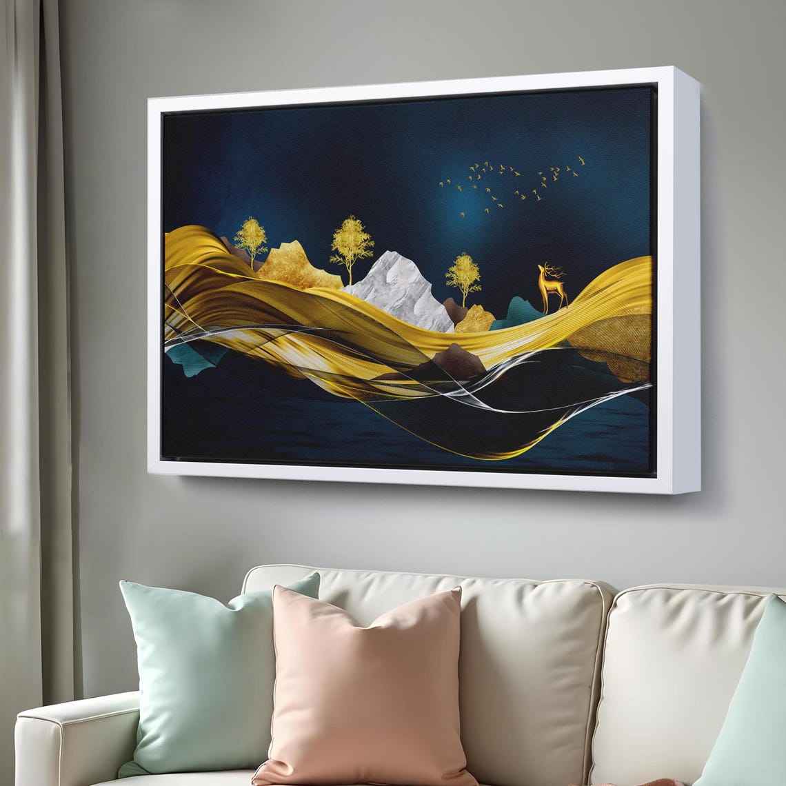 Golden Mountains Decorative Wall Art Framed Wall Art Large Wall Art Abstract Modern Wall Decor Abstract Wall Art - Image 3