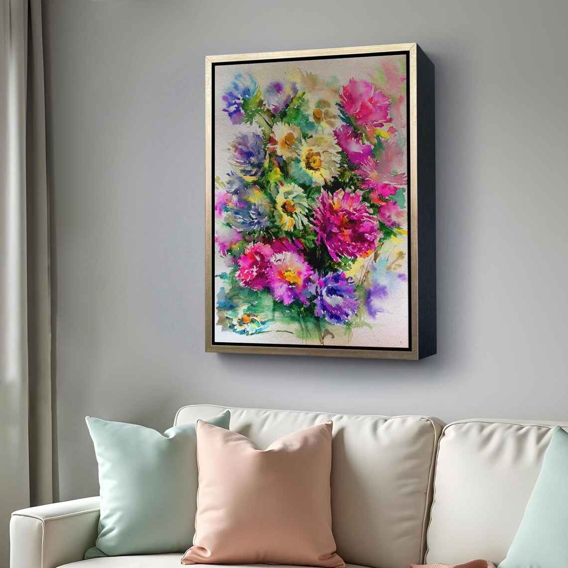 Colorful Wildflowers Watercolor Bouquet Bloom Floral Painting Wall Art - Image 4