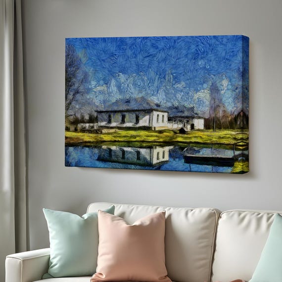 Village House By The Lake Decorative Wall Art Nature Wall Decor Landscape Wall Table Nature Decor Nature Print