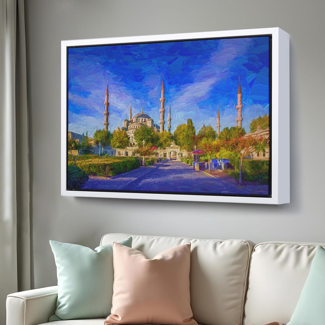 Istanbul Blue Mosque Courtyard Path Golden Light Oil Painting Poster - Image 3