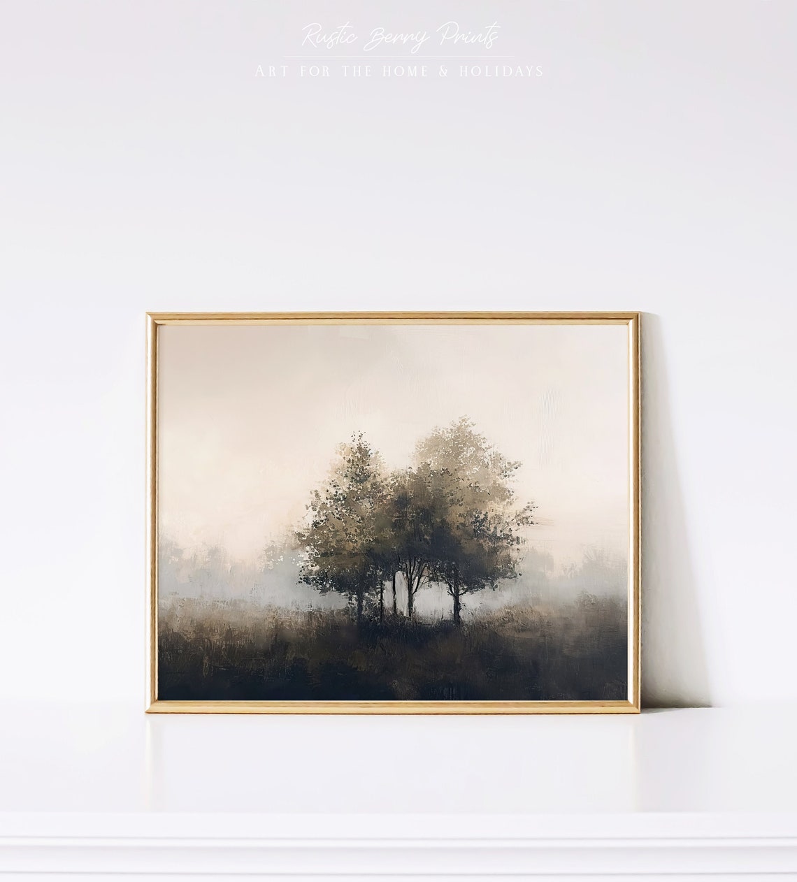 Misty Trees Foggy Meadow Soft Neutral Minimal Nature Art Poster