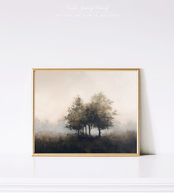 Vintage Trees Landscape Oil Painting Wall Art Vintage Print Country Landscape Moody Warm Tone Print Instant