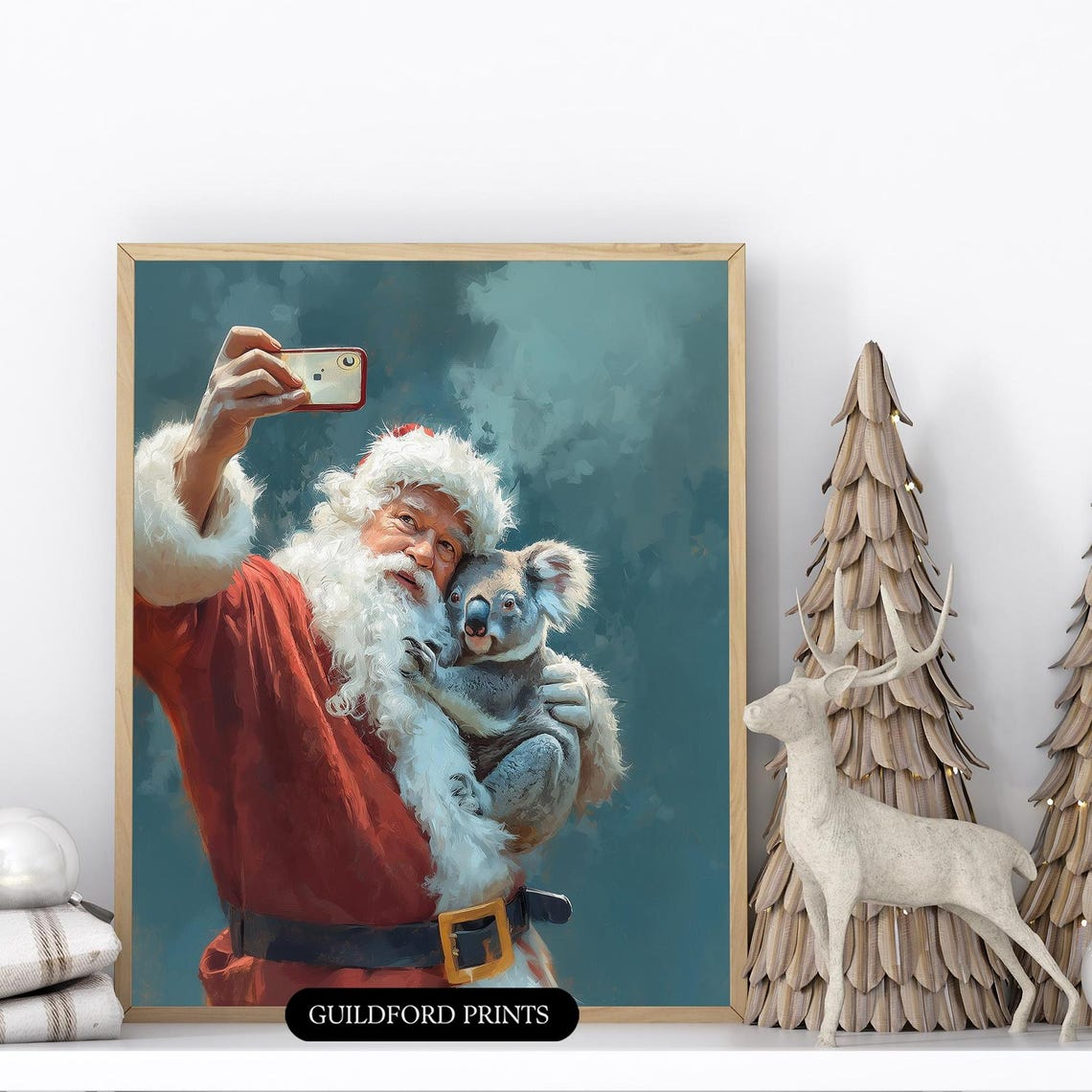 Santa Taking Selfie With Koala Funny Christmas Holiday Poster