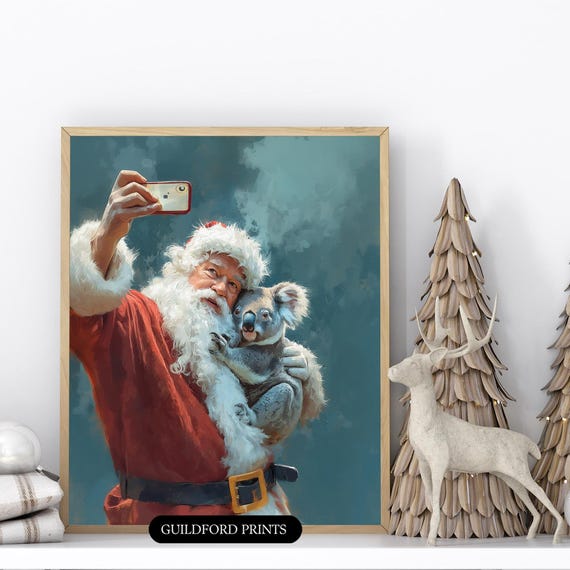 Funny Christmas Koala Santa Selfie Holiday Wall Art Print 67
