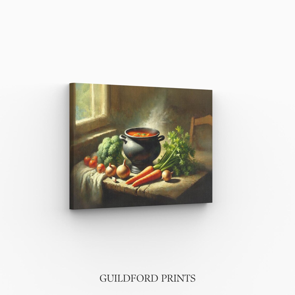 Vintage Inspired Vegetable Soup Still Life, Kitchen Accent - Image 2