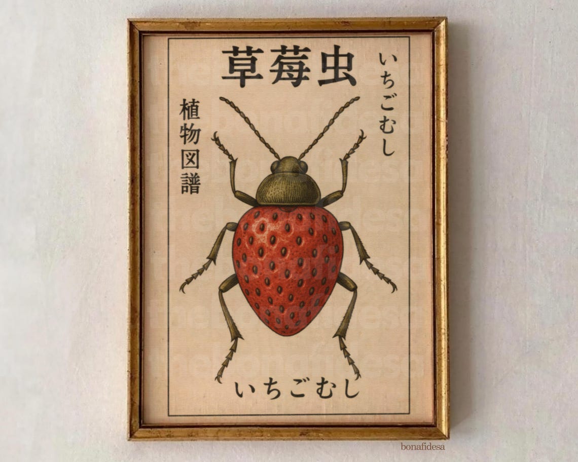 Quirky Food Art Bug Poster Nature Inspired Kids Room Decor Botanical Entomology Science Wall Print