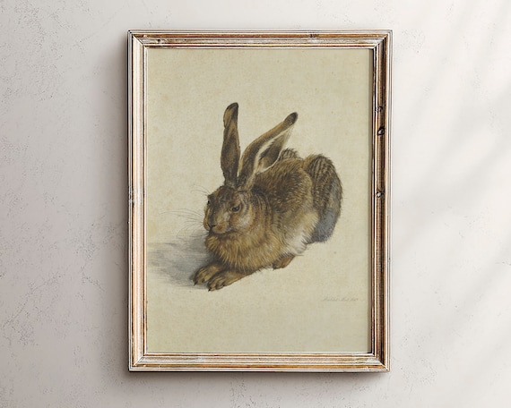 Vintage Rabbit Print, Farmhouse Easter Bunny Art