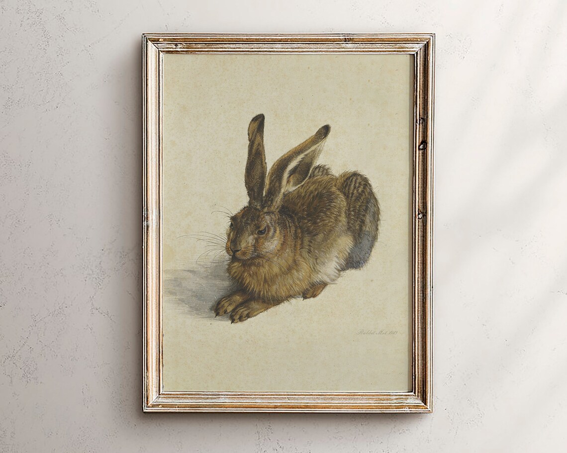 Vintage Rabbit Print, Farmhouse Easter Bunny Art