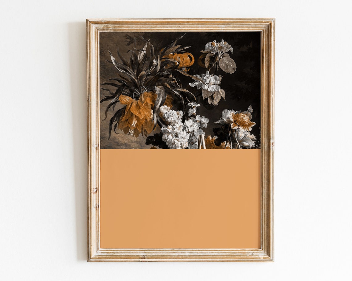Maximalist Floral Collage Bold Color Blocks Moody Botanical Print