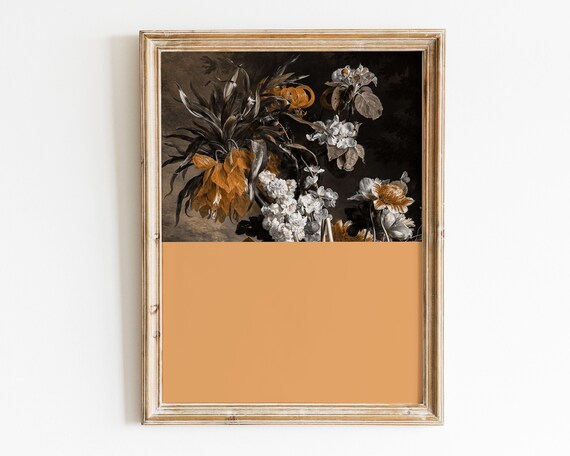 Maximalist Floral Collage Bold Color Blocks Moody Botanical Print