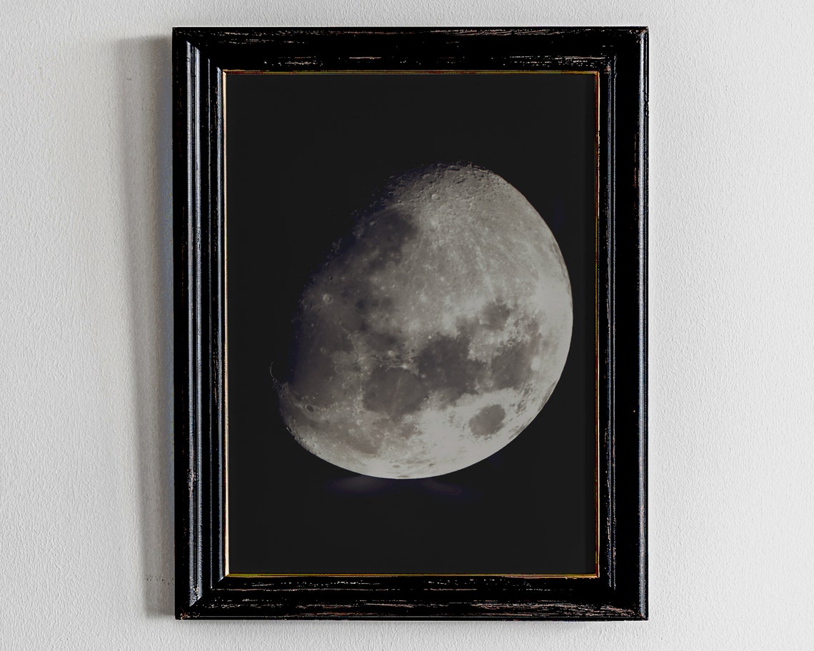 Near Full Moon Craters Lunar Night Sky Astronomy Photo Poster